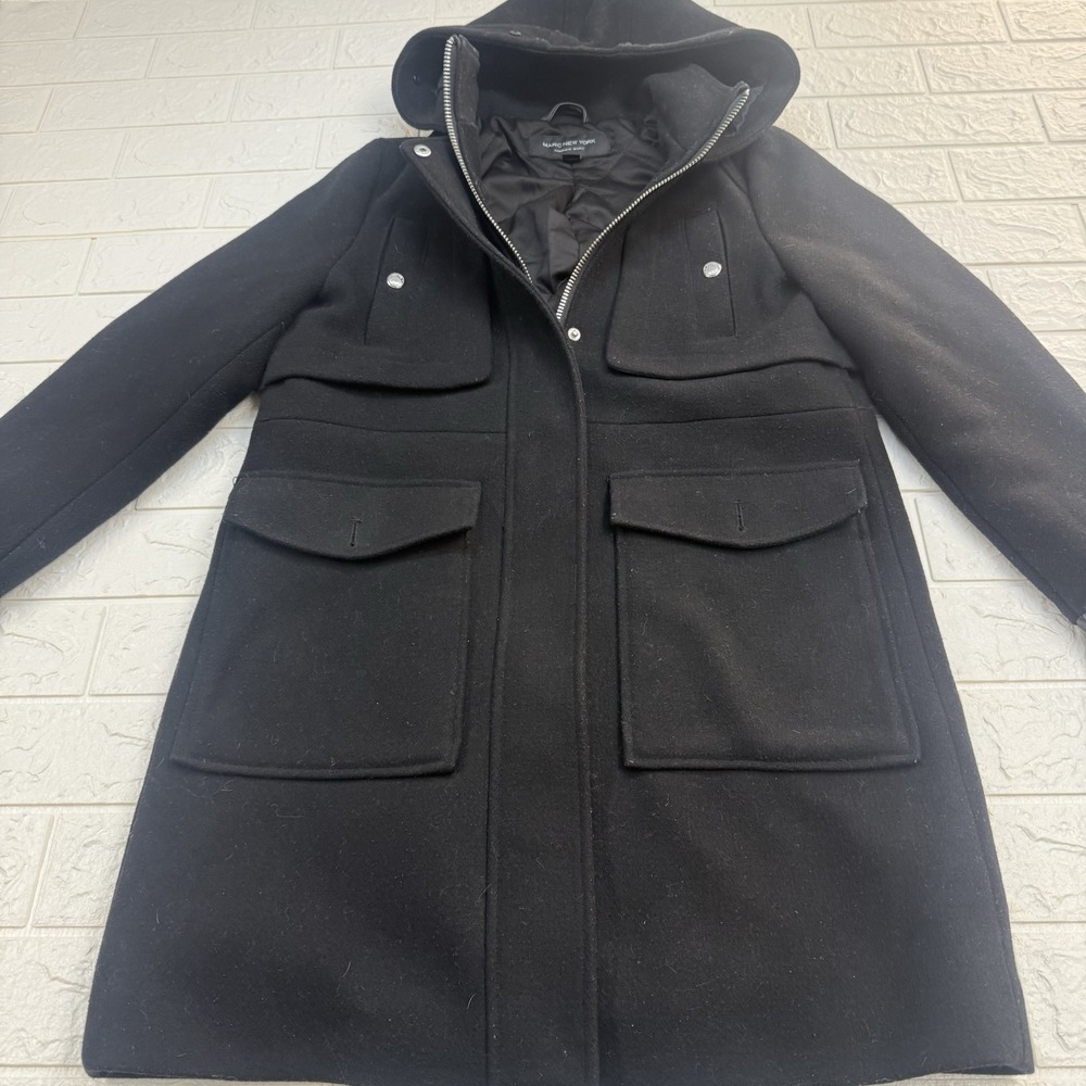 Marc New York Andrew Marc Womens Black Wool Blend Hooded Peacoat Jacket XS